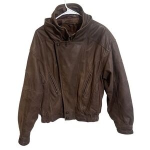 Adventure Bound Jacket Mens Medium Brown Leather Zip Bomber Outdoor Vintage
